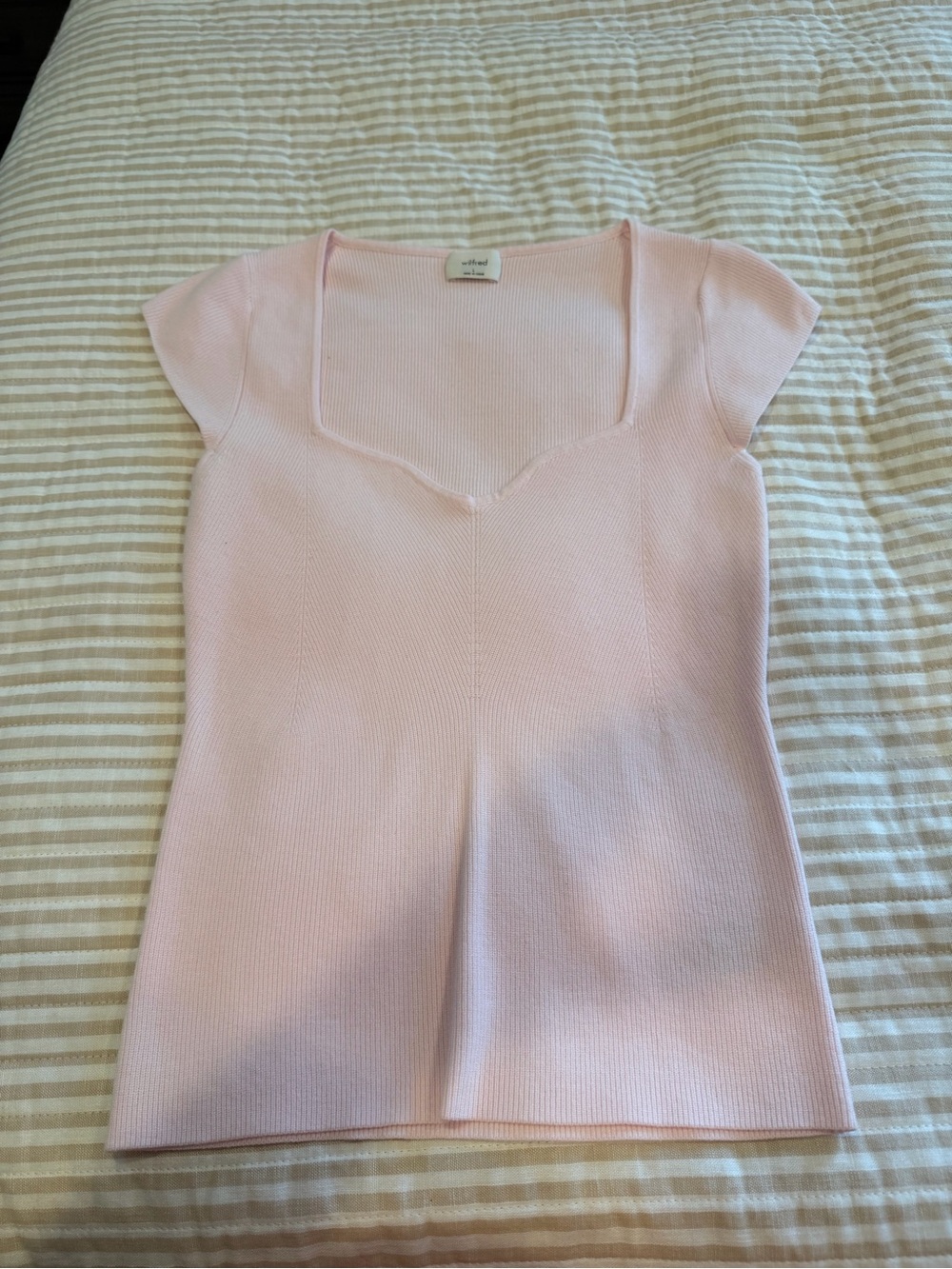 Aritzia Wilfred Square Neck Pink Ribbed Top